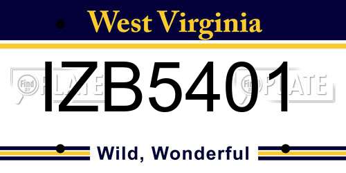 IZB5401 West Virginia License Plate