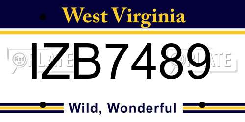 IZB7489 West Virginia License Plate