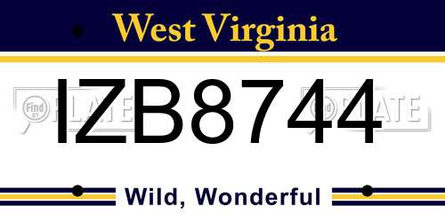 IZB8744 West Virginia License Plate