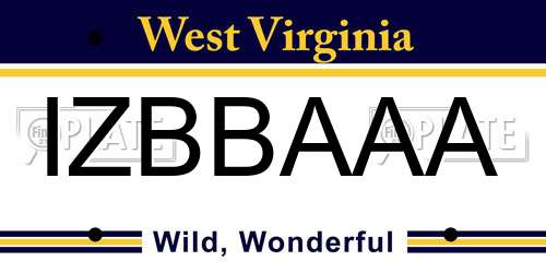 IZBBAAA West Virginia License Plate