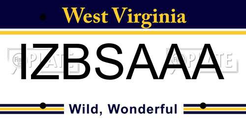 IZBSAAA West Virginia License Plate