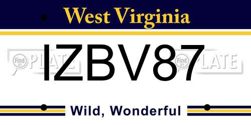 IZBV87 West Virginia License Plate