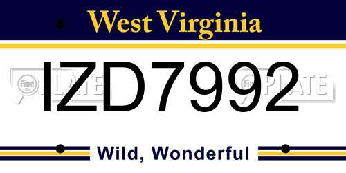 IZD7992 West Virginia License Plate