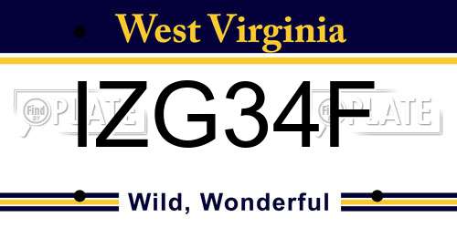 IZG34F West Virginia License Plate