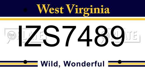 IZS7489 West Virginia License Plate