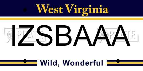 IZSBAAA West Virginia License Plate