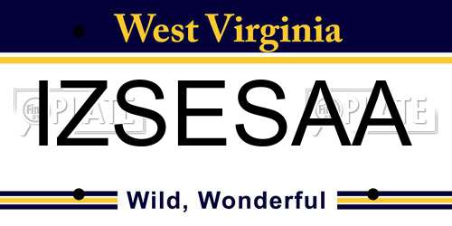 IZSESAA West Virginia License Plate