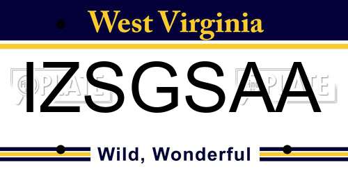 IZSGSAA West Virginia License Plate