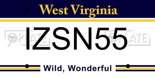 IZSN55 West Virginia License Plate