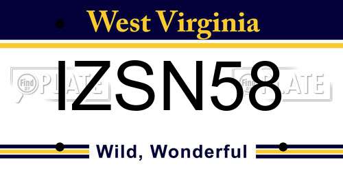 IZSN58 West Virginia License Plate