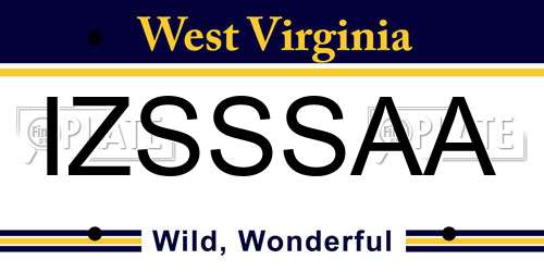 IZSSSAA West Virginia License Plate