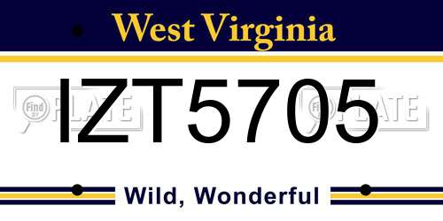 IZT5705 West Virginia License Plate