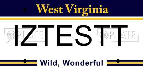 IZTESTT West Virginia License Plate