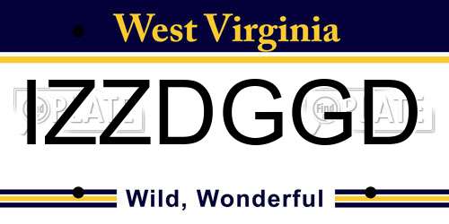 IZZDGGD West Virginia License Plate