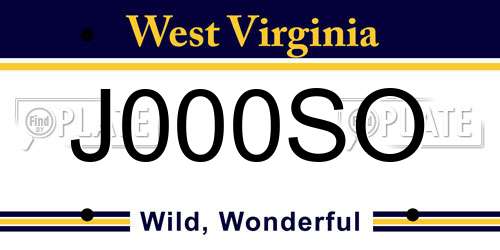 J000SO West Virginia License Plate