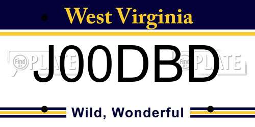 J00DBD West Virginia License Plate