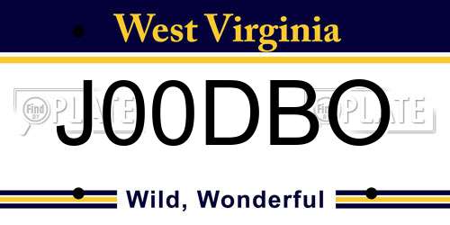 J00DBO West Virginia License Plate