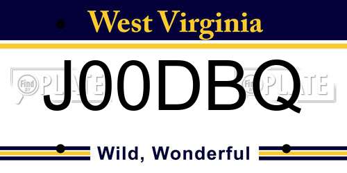 J00DBQ West Virginia License Plate