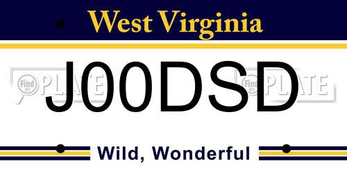 J00DSD West Virginia License Plate