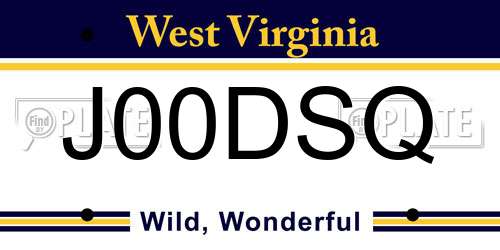 J00DSQ West Virginia License Plate