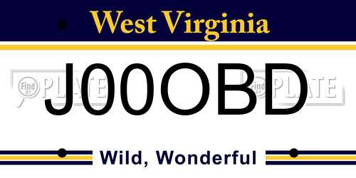 J00OBD West Virginia License Plate