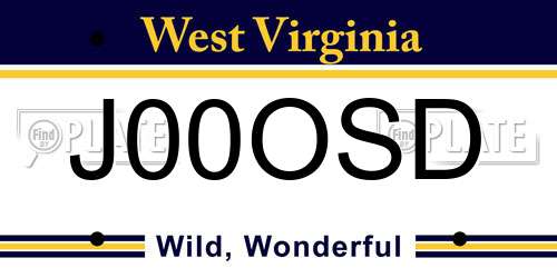 J00OSD West Virginia License Plate