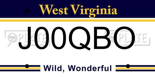 J00QBO West Virginia License Plate