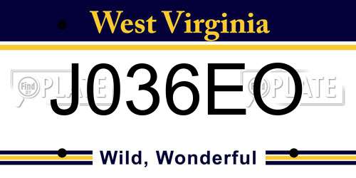 J036EO West Virginia License Plate