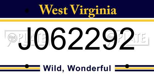 J062292 West Virginia License Plate