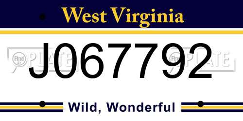 J067792 West Virginia License Plate