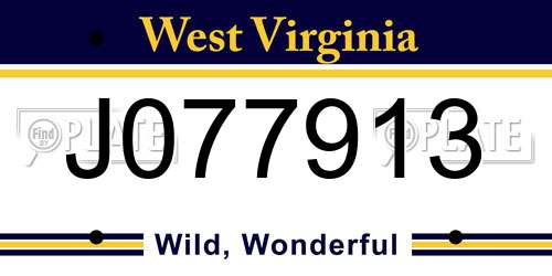 J077913 West Virginia License Plate