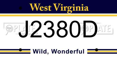 J2380D West Virginia License Plate