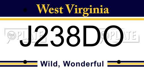 J238DO West Virginia License Plate