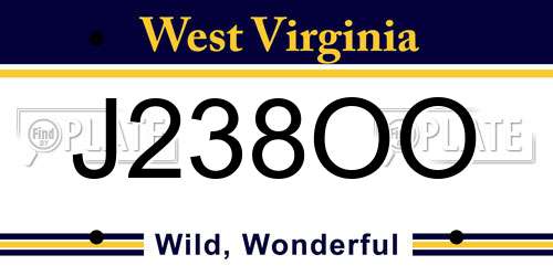 J238OO West Virginia License Plate