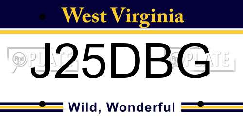 J25DBG West Virginia License Plate