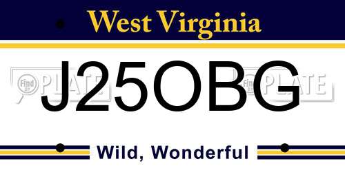 J25OBG West Virginia License Plate