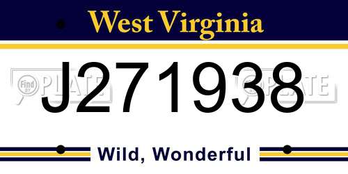 J271938 West Virginia License Plate