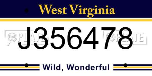 J356478 West Virginia License Plate