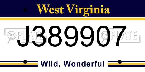J389907 West Virginia License Plate