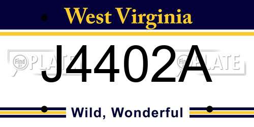 J4402A West Virginia License Plate