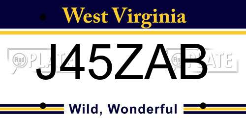 J45ZAB West Virginia License Plate