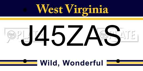 J45ZAS West Virginia License Plate