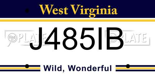 J485IB West Virginia License Plate