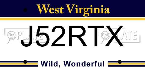 J52RTX West Virginia License Plate