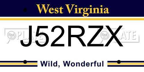 J52RZX West Virginia License Plate