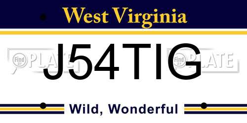 J54TIG West Virginia License Plate