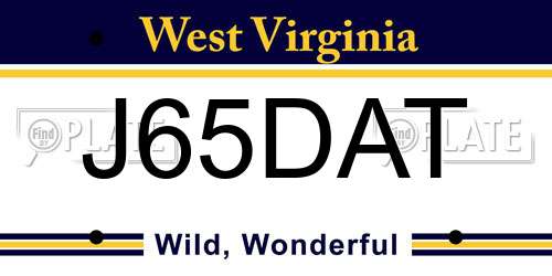 J65DAT West Virginia License Plate