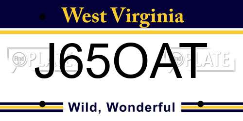 J65OAT West Virginia License Plate