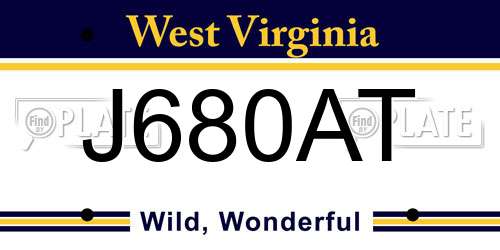J680AT West Virginia License Plate