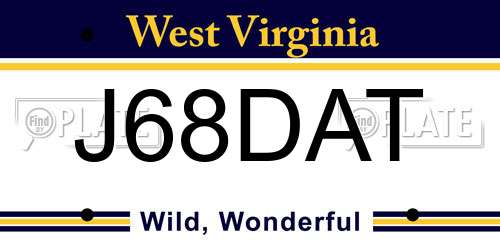 J68DAT West Virginia License Plate